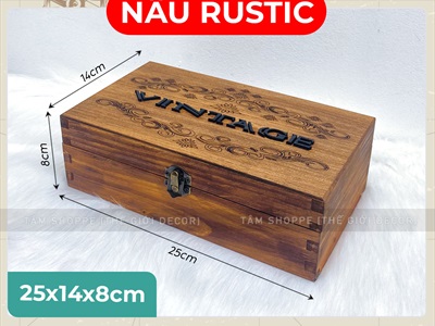 Rương gỗ Vintage chữ nổi [Hàng chuẩn - Vân gỗ đẹp] KT 25x14x8cm RUONG-GO-02